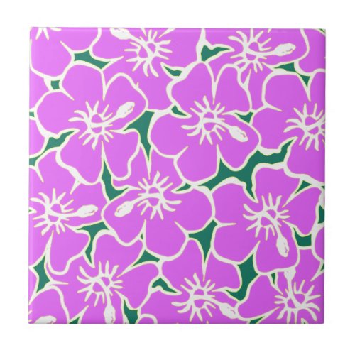 Pink Hibiscus Tropical Flowers Hawaiian Luau Party Ceramic Tile