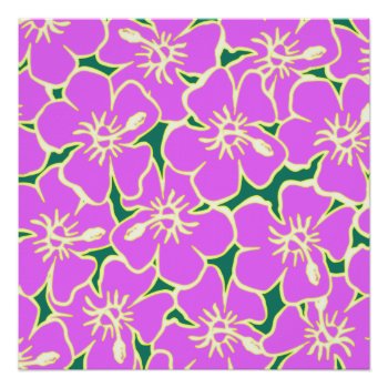 Pink Hibiscus Tropical Flowers Hawaiian Luau Party Poster by machomedesigns at Zazzle