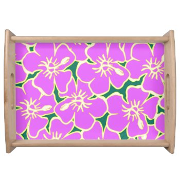 Pink Hibiscus Tropical Flowers Hawaiian Luau Party Serving Tray by machomedesigns at Zazzle