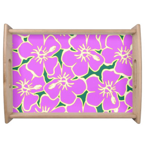 Pink Hibiscus Tropical Flowers Hawaiian Luau Party Serving Tray