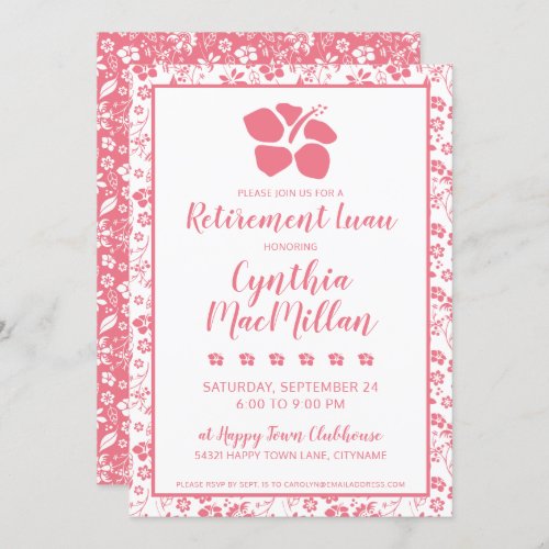 Pink Hibiscus Tropical Flowers Retirement Luau Invitation