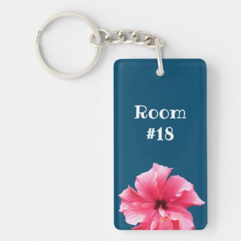 Pink Hibiscus Tropical Hotel Room Key Keychain by millhill at Zazzle