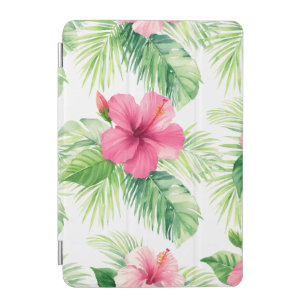 Pink Hibiscus Tropical Palm Watercolor iPad Mini Cover