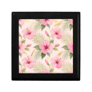 Pink Hibiscus Tropical Seamless Pattern Gift Box
