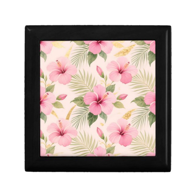 Pink Hibiscus Tropical Seamless Pattern Gift Box (Front)