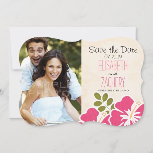 Pink Hibiscus Tropical Themed Save the Date Cards