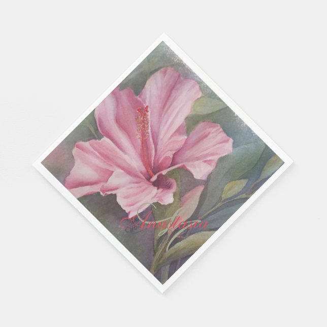 PINK HIBISCUS TROPICAL TRAVEL PARTY MONOGRAM NAPKINS (Corner)