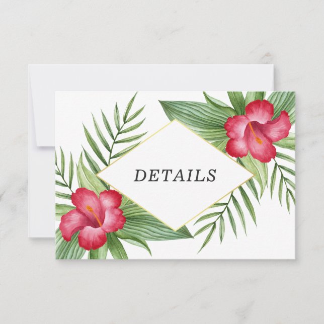 Pink Hibiscus Tropical Wedding Details Invitation (Front)