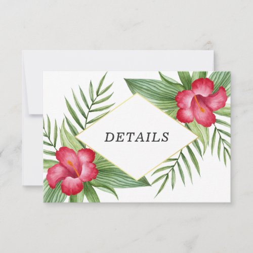 Pink Hibiscus Tropical Wedding Details Invitation
