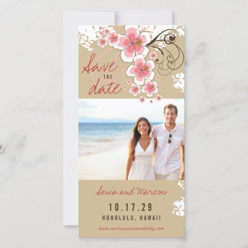 Pink Hibiscus Tropical Wedding Photo Save The Date