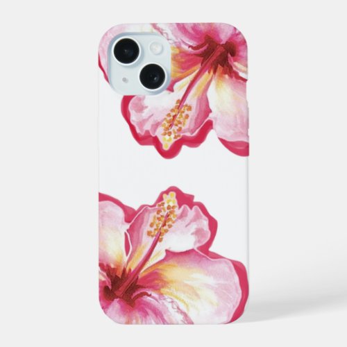 Pink Hibiscus Watercolor Art iPhone 15 Case