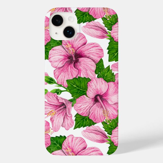 Pink hibiscus watercolor pattern Case-Mate iPhone case (Back)