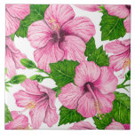 Pink hibiscus watercolor pattern ceramic tile<br><div class="desc">Pink hibiscus flowers painted with watercolors,  pattern made in Illustrator.</div>