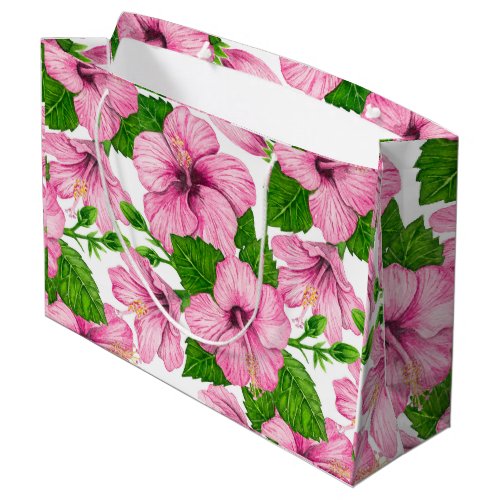 Pink hibiscus watercolor pattern large gift bag