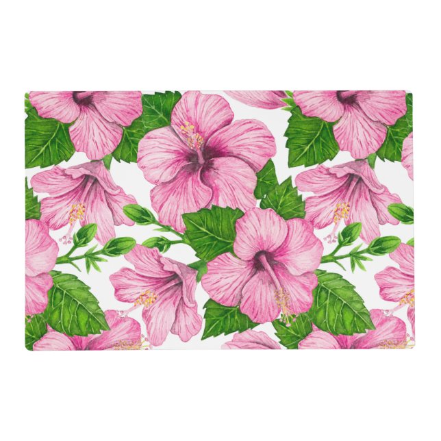 Pink hibiscus watercolor pattern placemat (Front)