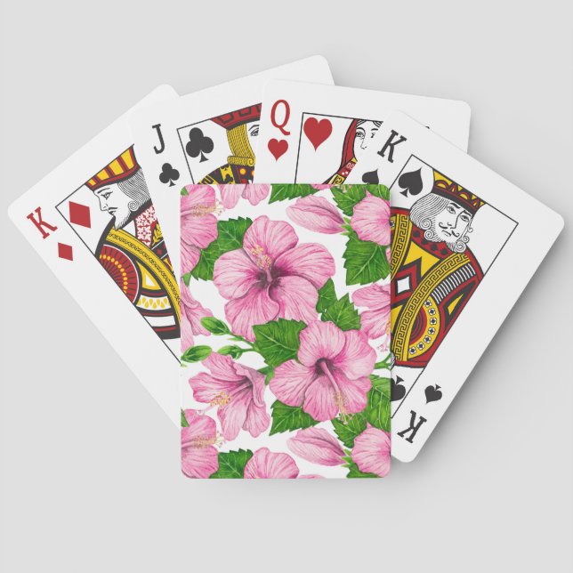 Pink hibiscus watercolor pattern poker cards (Back)