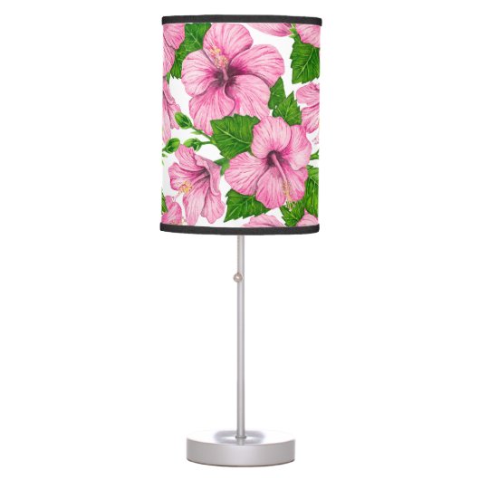 Pink hibiscus watercolor pattern table lamp (Front)