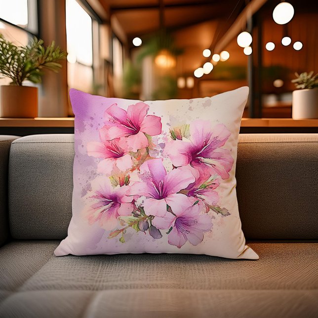 Pink Hibiscus Watercolor  Throw Pillow (Creator Uploaded)