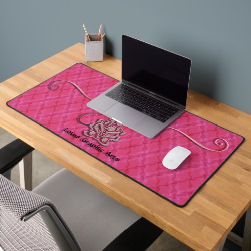 Pink Hibiscus Wavy Tartan_LGA logo in Sangria Desk Mat