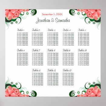 Pink Hibiscus Wedding 13 Tables Seating Charts by sunnymars at Zazzle