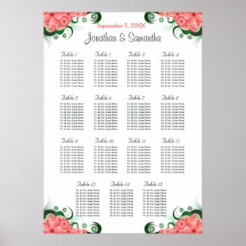 Pink Hibiscus Wedding 15 Tables Seating Charts by sunnymars at Zazzle