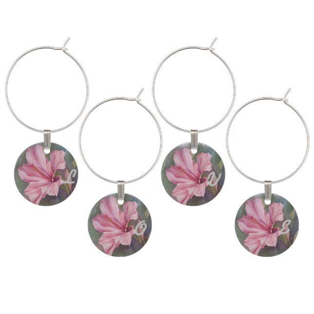PINK HIBISCUS WEDDING GIFT WINE CHARM (Staggered)