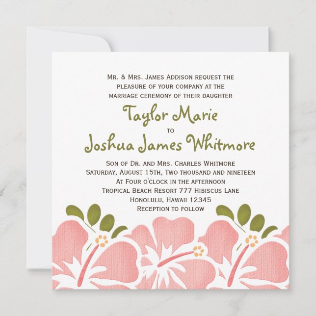 Pink Hibiscus Wedding Invitations (Front)