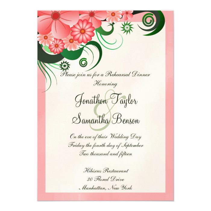 Pink Hibiscus Wedding Rehearsal Dinner Invitations