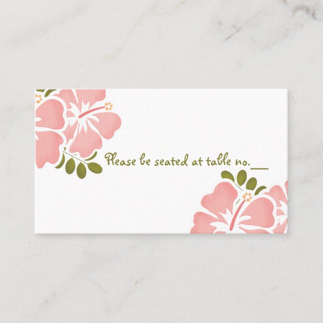 Pink Hibiscus Wedding Table Place Cards (Front)
