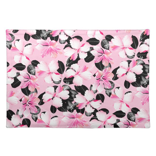 Pink hibiscus with black leaves cloth placemat (Front)