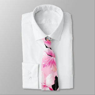 Pink hibiscus with black leaves tie