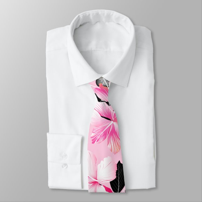 Pink hibiscus with black leaves tie (Tied)