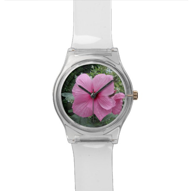 Pink Hibiscus Wrist Watch (Close Up)