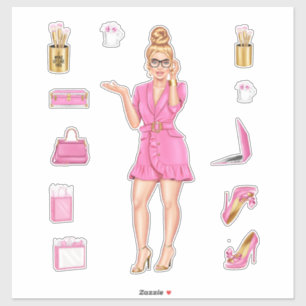 Pink High Fashion Blonde Women Planner Decals