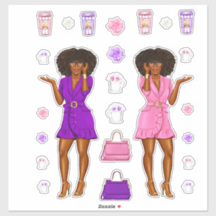 Pink High Fashion Melanin Sis Women Planner Decals