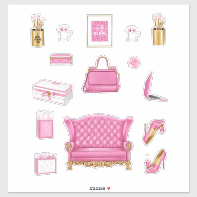 Pink High Fashion Women Heels Purse & Accessories Sticker (Sheet)
