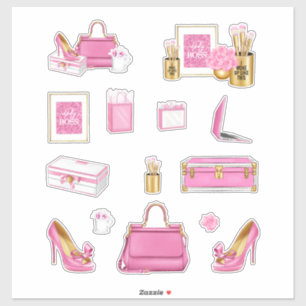 Pink High Fashion Women Heels Purse & Accessories Sticker
