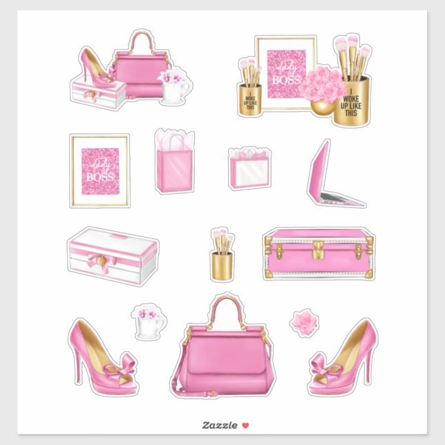 Pink High Fashion Women Heels Purse & Accessories Sticker (Sheet)