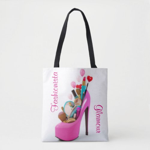 Pink High Heel  Cosmetic Glamour Fashionista Tote Bag