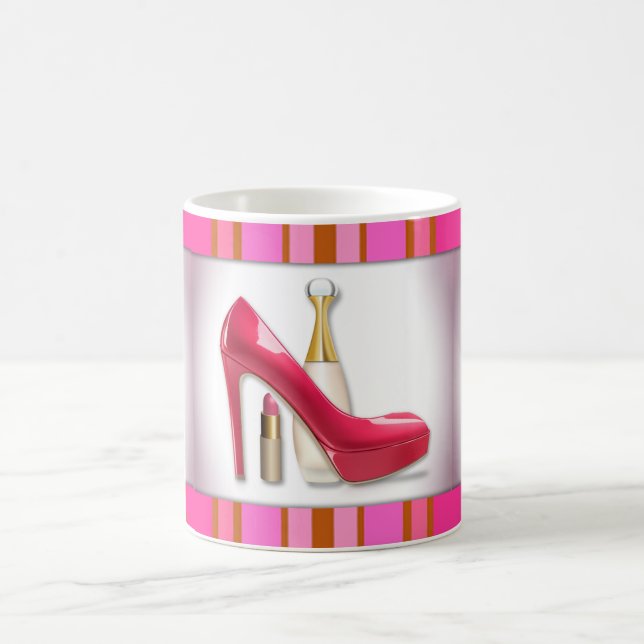 Pink High Heel Perfume Lipstick Coffee Mug (Center)