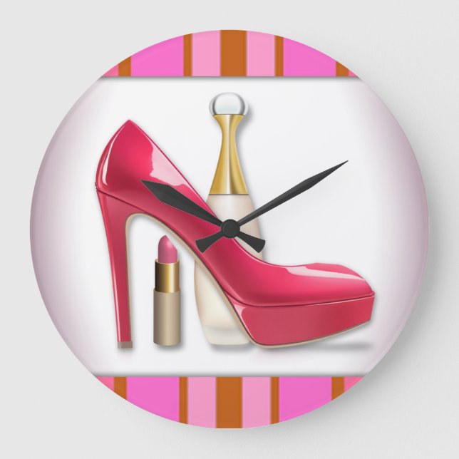 Pink High Heel Perfume Lipstick Large Clock (Front)