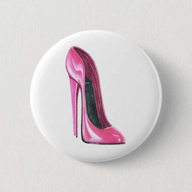 Pink High Heel Shoe Art Button (Front)