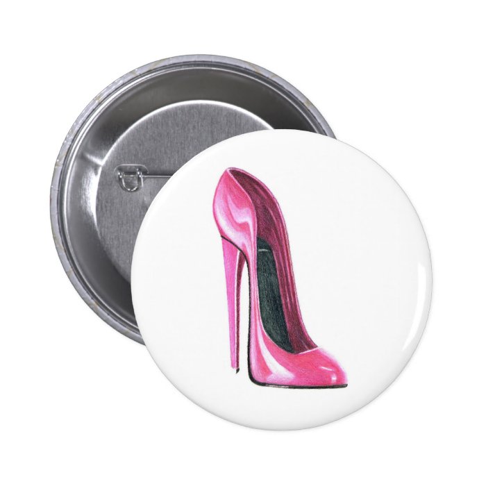 Pink High Heel Shoe Art Button