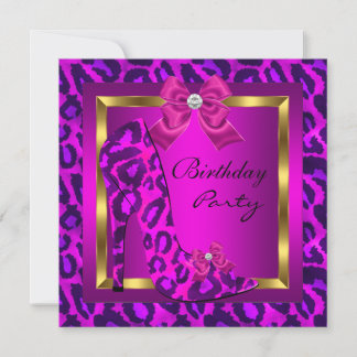 Pink High Heel Shoe Leopard Birthday Party Invitation