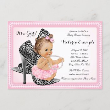 Pink High Heel Shoe Tutu Pearl Baby Shower Invitation by BabyCentral at Zazzle