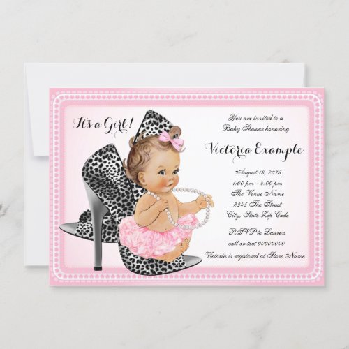 Pink High Heel Shoe Tutu Pearl Baby Shower Invitation