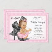 Pink High Heel Shoe Tutu Pearl Baby Shower Invitation (Front/Back)