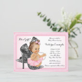 Pink High Heel Shoe Tutu Pearl Baby Shower Invitation (Standing Front)
