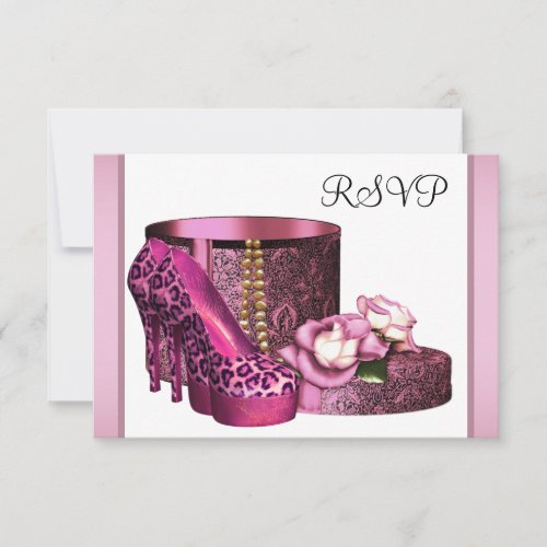 Pink High Heel Shoes Womans Leopard 50th Birthday RSVP Card