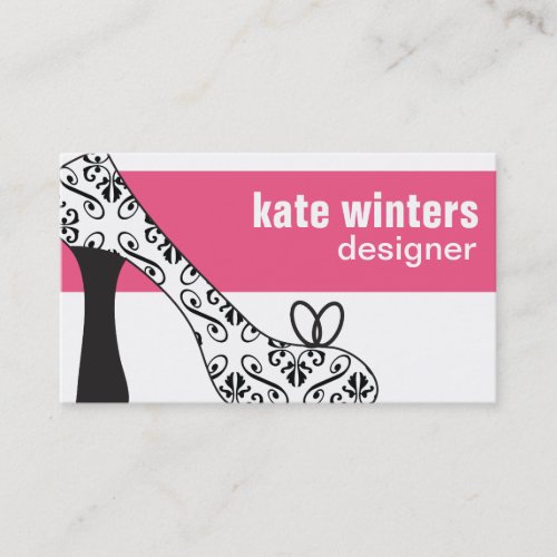 Pink High Heel Stiletto Shoe Damask Business Card